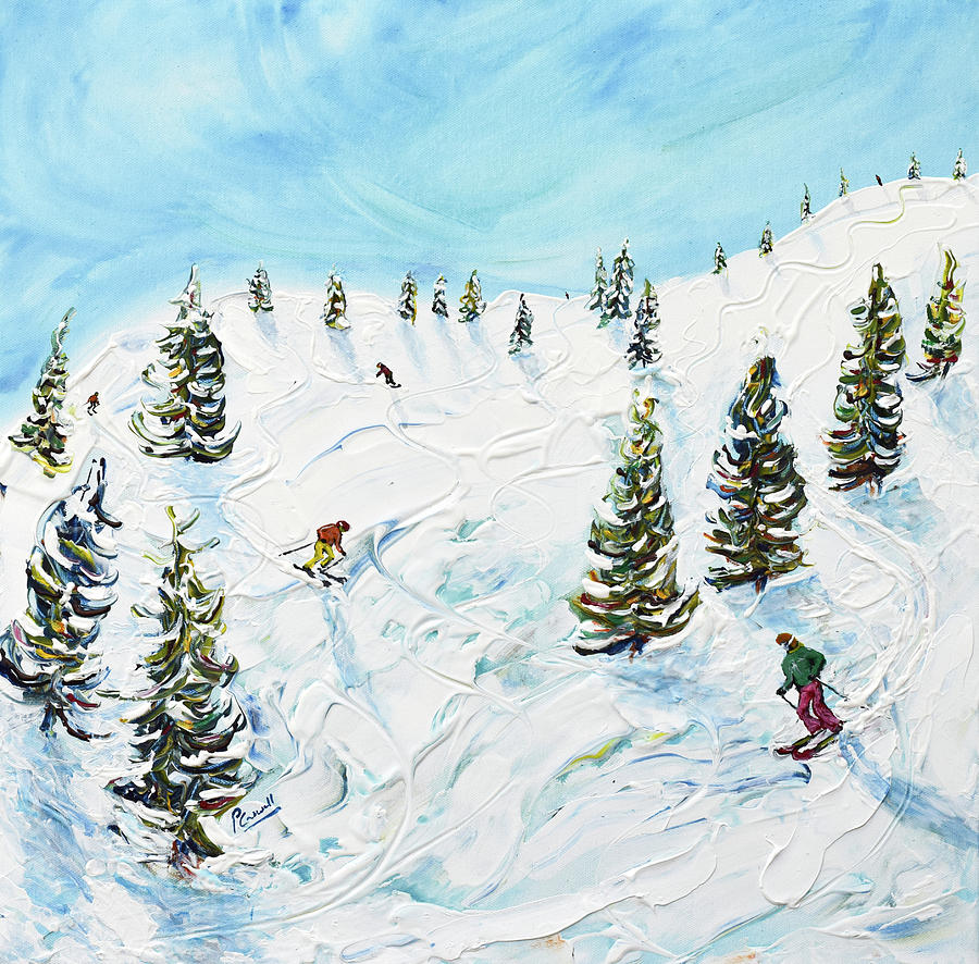 Off Piste above Les Houches near Chamonix Ski Print Painting by Pete Caswell