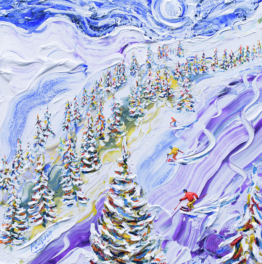 Off Piste Les Arcs 2000 Ski Print Painting by Pete Caswell