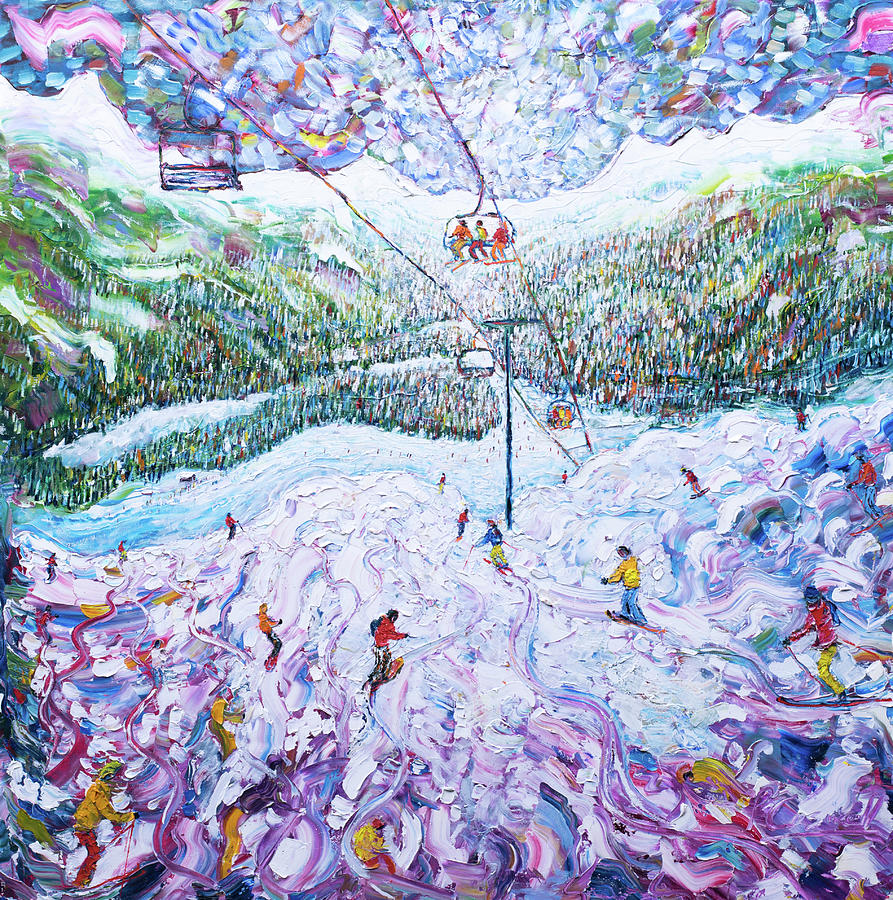 Off Piste Ski Print Meribel Painting by Pete Caswell