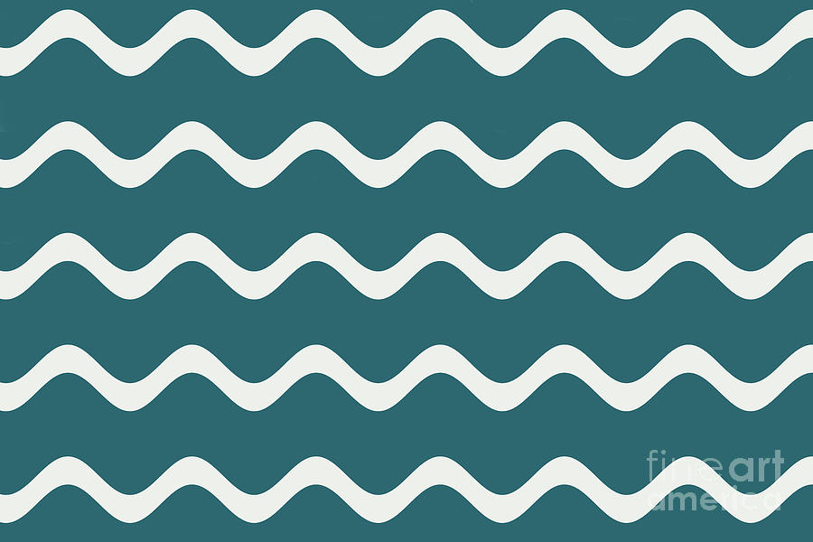 Off White Simple Soft Rippled Horizontal Line Pattern on Tropical Dark Teal Digital Art by PIPA Fine Art - Simply Solid