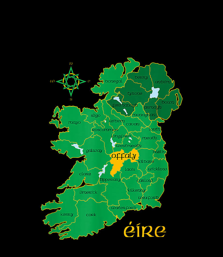 Offaly Ireland County Map Eire Irish Travel Celtic Digital Art by Quynh Vo