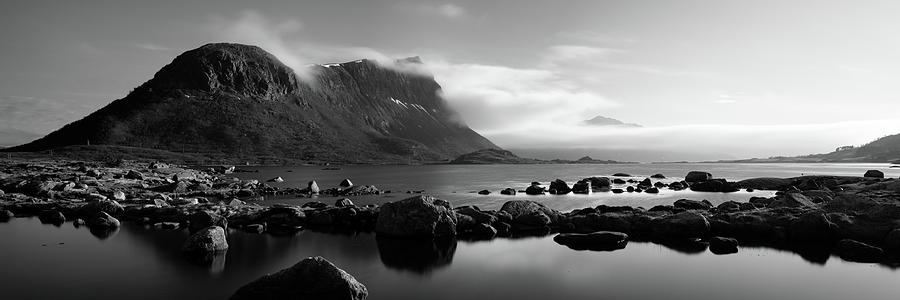 Offersoykammen mountain lofoten islands black and white Photograph by Sonny Ryse