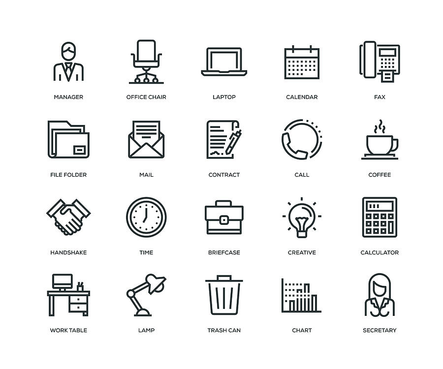 Office and Workplace Icons - Line Series Drawing by Enis Aksoy