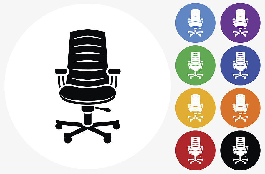 Office Chair Icon on Flat Color Circle Buttons Drawing by Alex Belomlinsky