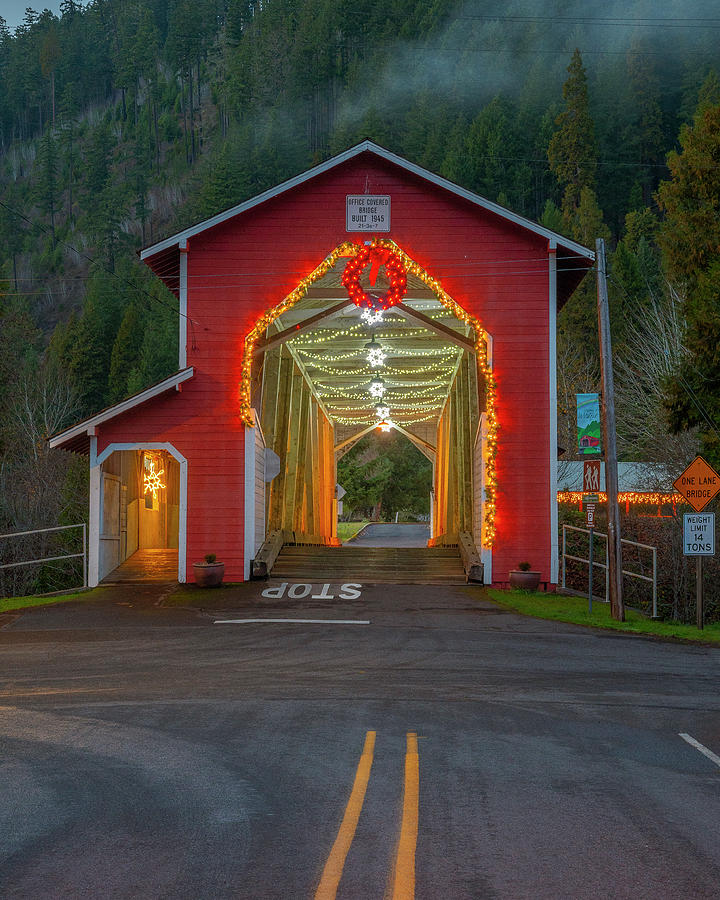 Office Covered Bridge Decorated for Christmas Photograph by Matthew Irvin