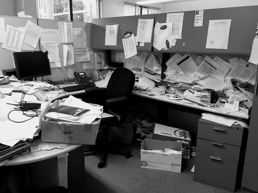 Office Cubicle in Chaos black and white Photograph by Valerie Collins