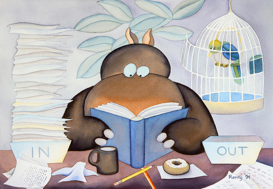Hippopotamus Painting - Office Hippo by Romy Muirhead