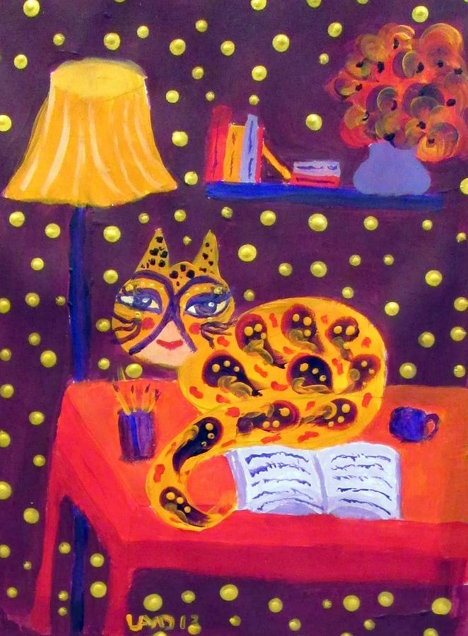 Office Kitty Painting by Linda Lavid