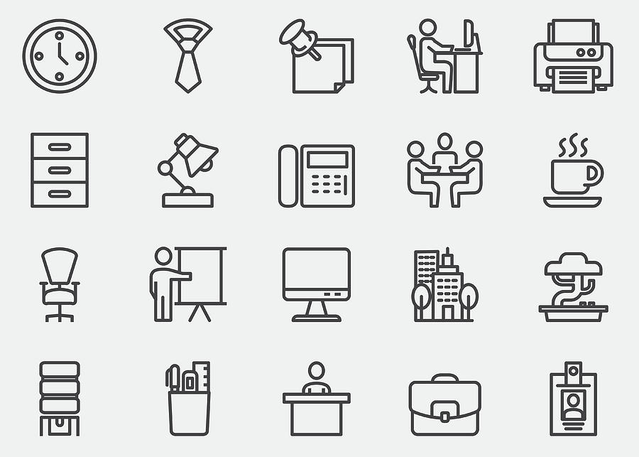 Office Line Icons | EPS10 Drawing by LueratSatichob