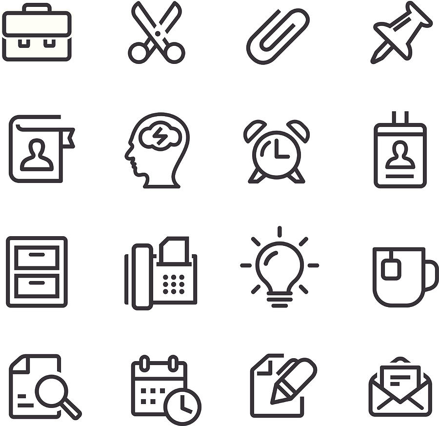 Office Work Icons - Line Series Drawing by -victor-