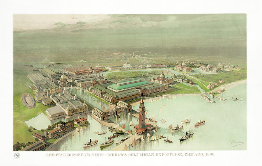 Official Birdseye View - Worlds Columbian Exposition - Chicago 1893 Painting by War Is Hell Store