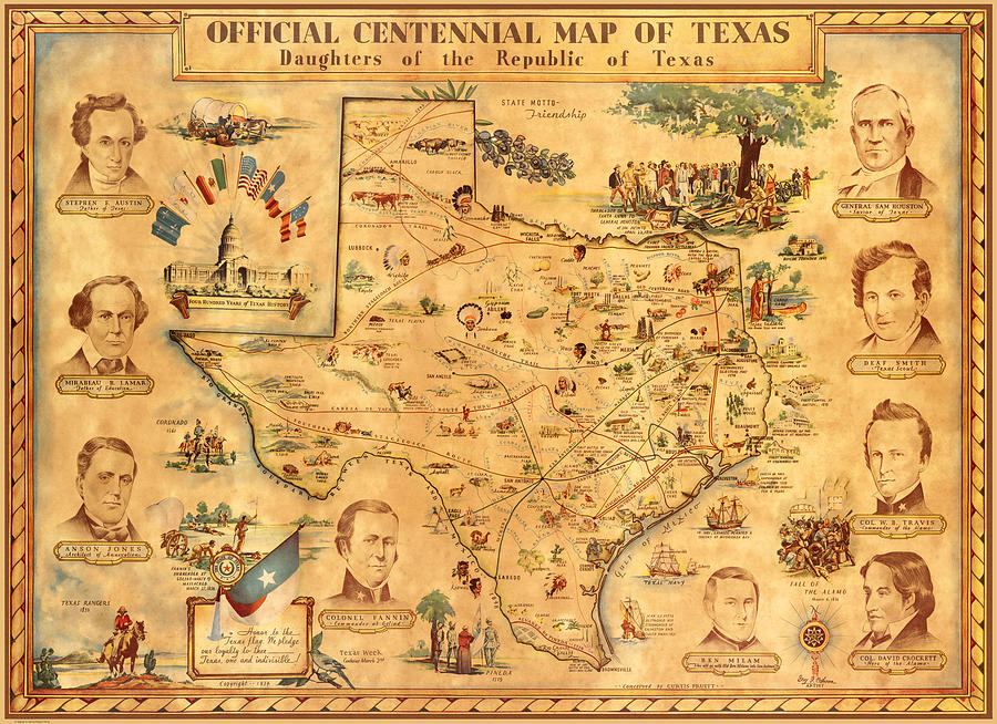 Official Centennial Map of Texas. Daughters of the Republic of Texas ...