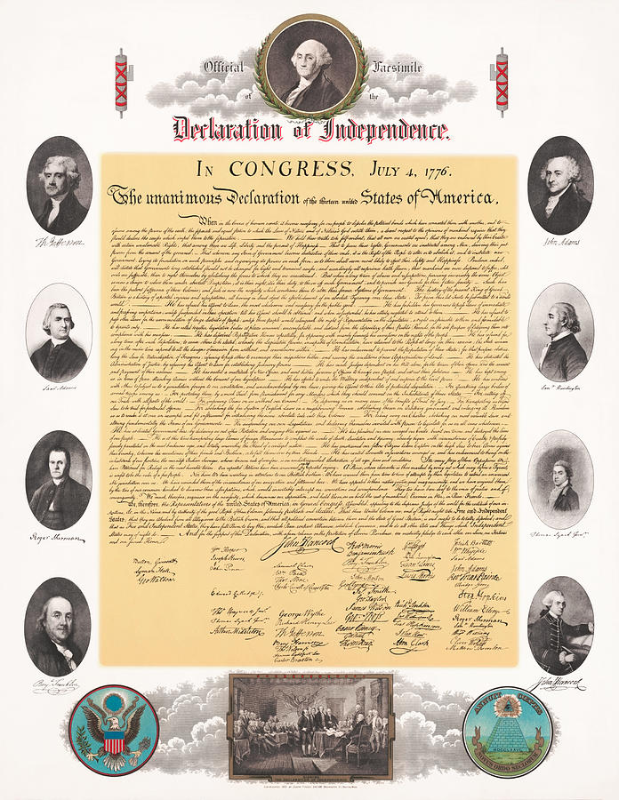 Official Facsimile Of The Declaration of Independence - Circa 1903 Mixed Media by War Is Hell Store