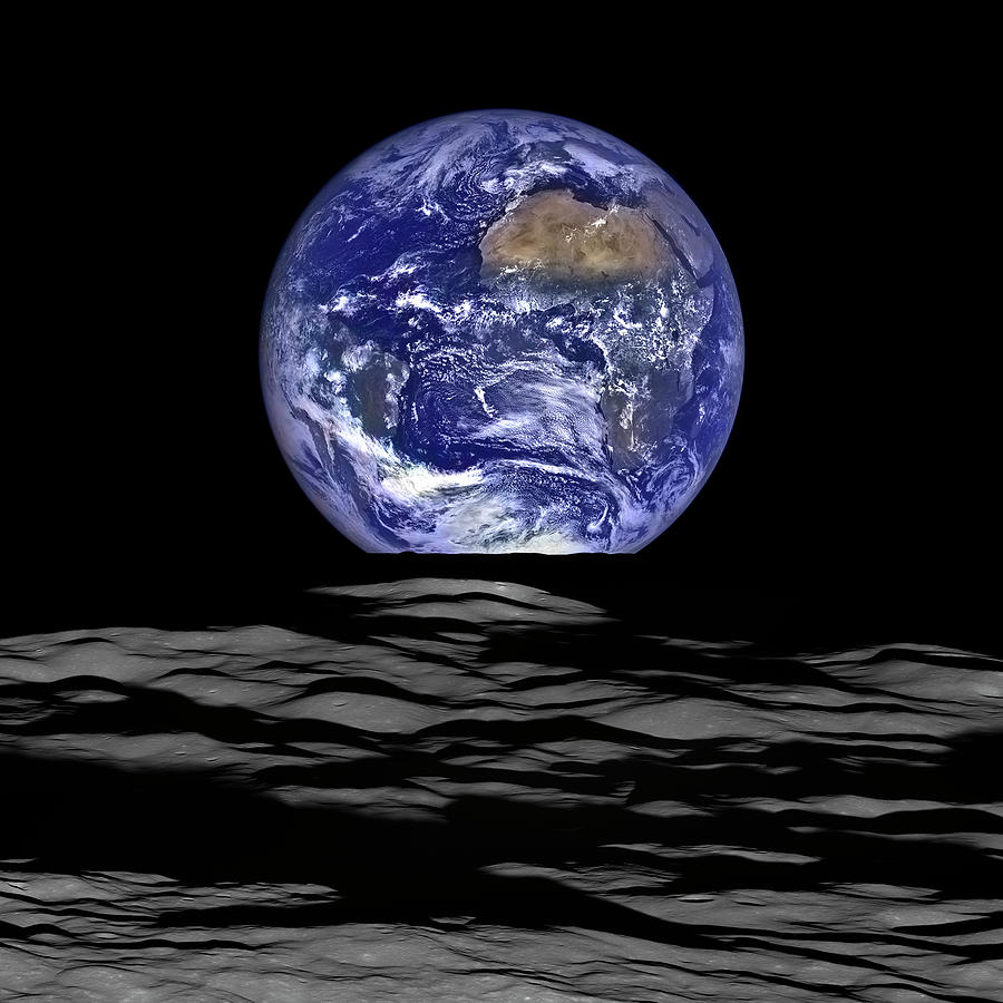 Space Painting - Official Remastered NASA Photo Earth Rise On Moon by Tony Rubino