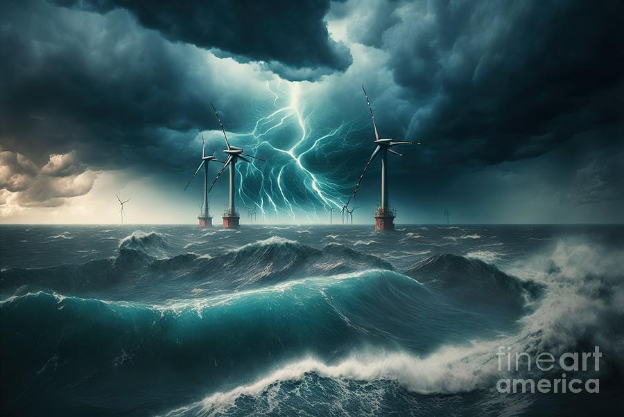 Offshore Storms Can Cause Damage To Wind Turbine Farms. AI Gener ...