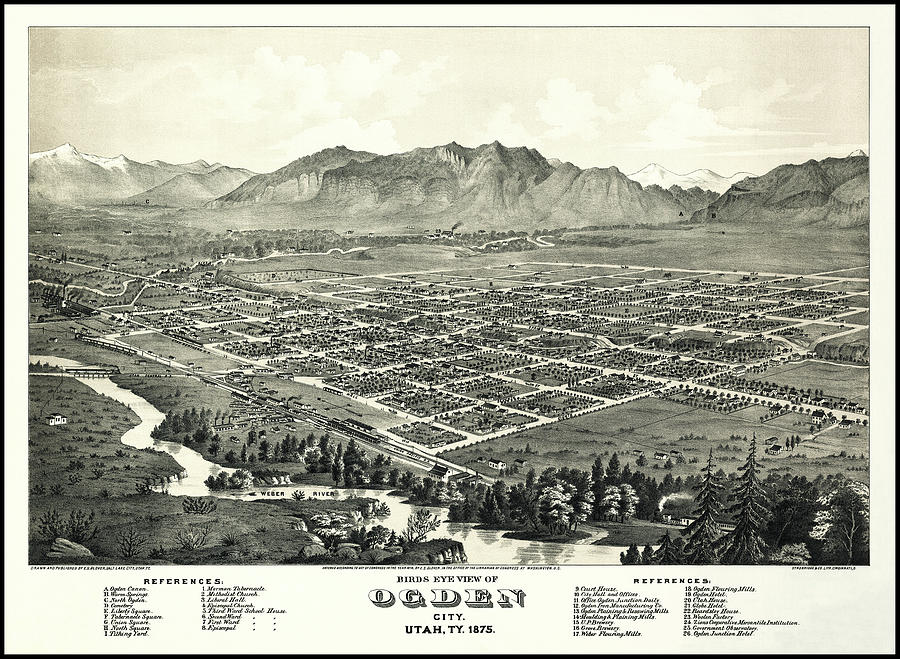 Vintage Photograph - Ogden Utah Vintage Map Birds Eye View 1875  by Carol Japp