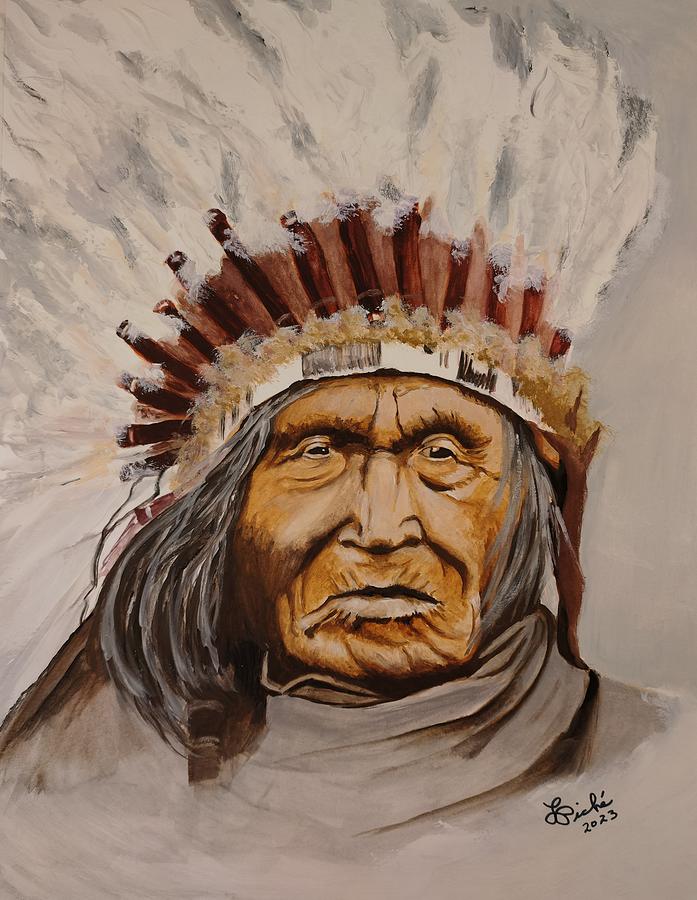 Feather Painting - Oglala Lakota Man by Lise PICHE