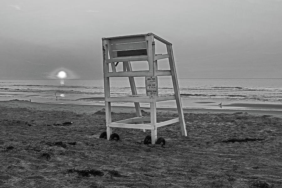Ogunquit Beach Lifeguard Chair at Sunrise Ogunquit Maine Black and White Photograph by Toby McGuire