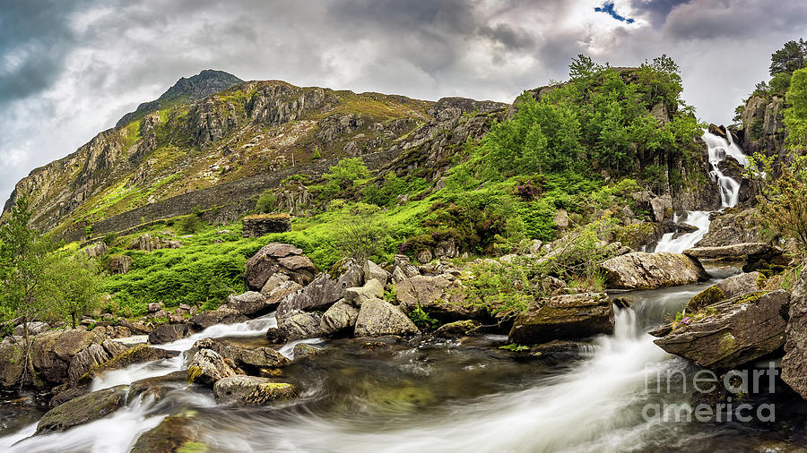 Ogwen Waterfall And Pen yr Ole Wen Mountain  Photograph by Adrian Evans