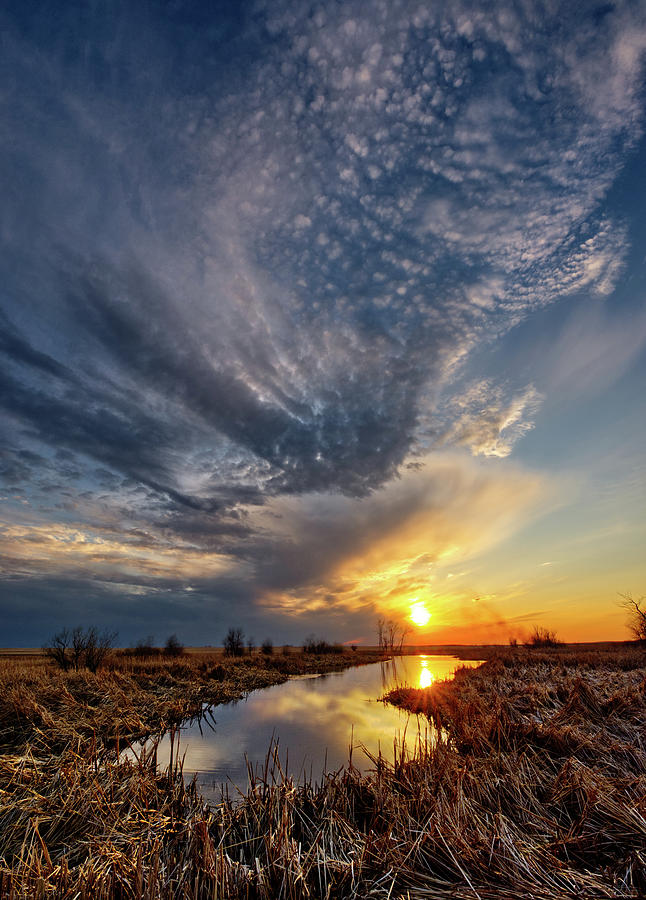 Oh Beautiful for Spacious Skies - ND sunset at a spring pond with cloud face Photograph by Peter Herman