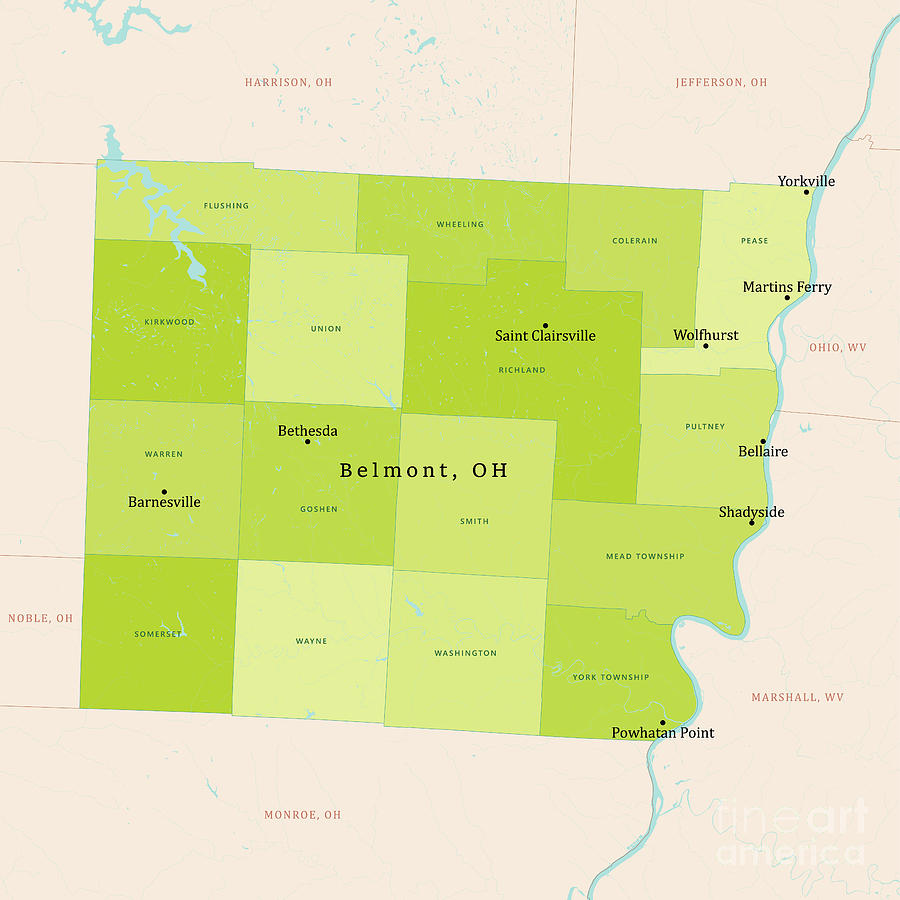 Map Digital Art - OH Belmont County Vector Map Green by Frank Ramspott