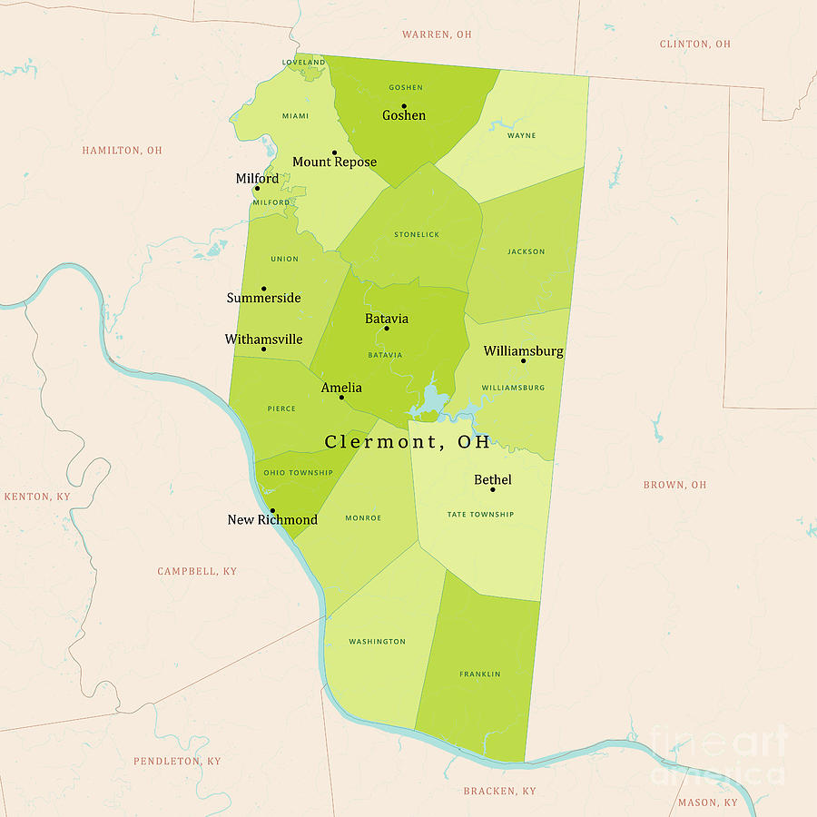 Map Digital Art - OH Clermont County Vector Map Green by Frank Ramspott