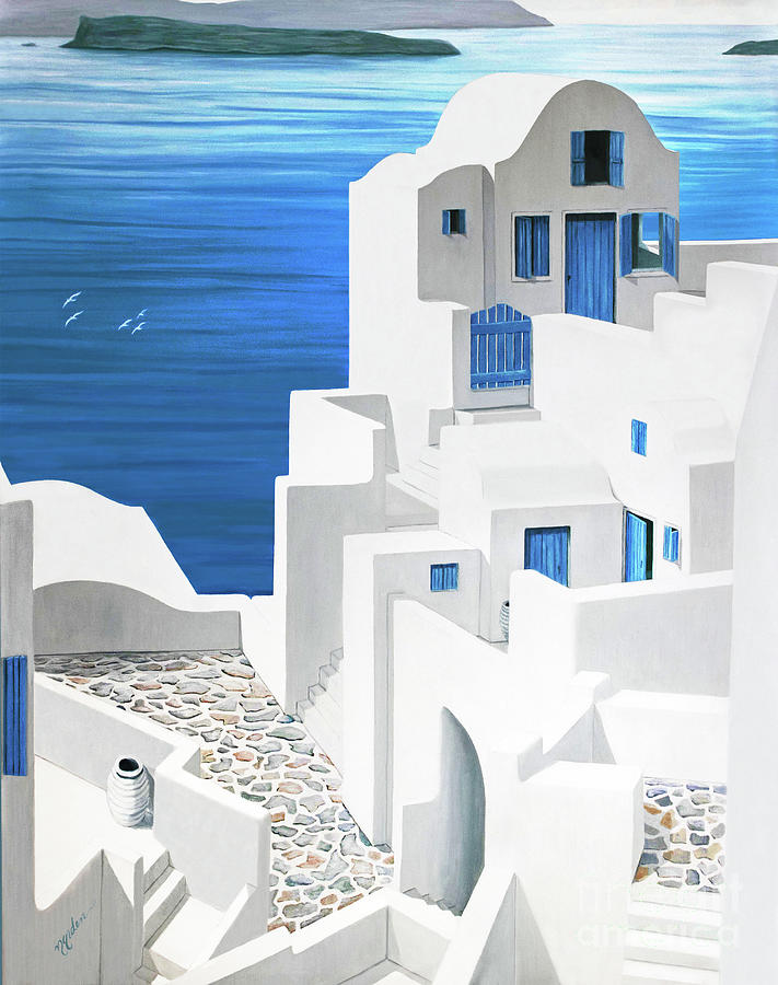 OH MY OIA-Santorini-original thinner view-Oil Painting Realism Painting by Mary Grden