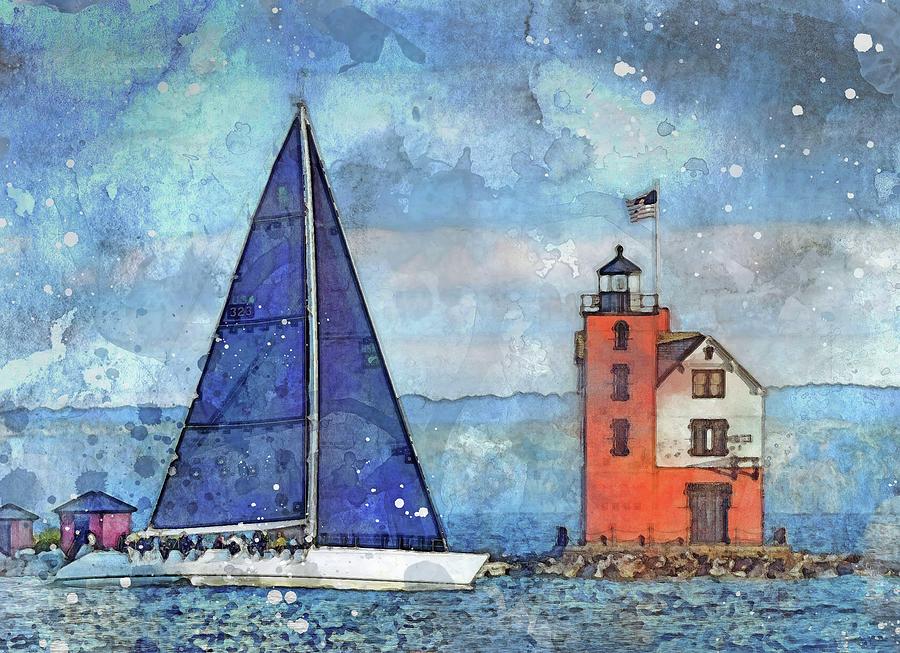 Ohana Finish with Lighthouse Watercolor HRes  Photograph by Michael Thomas