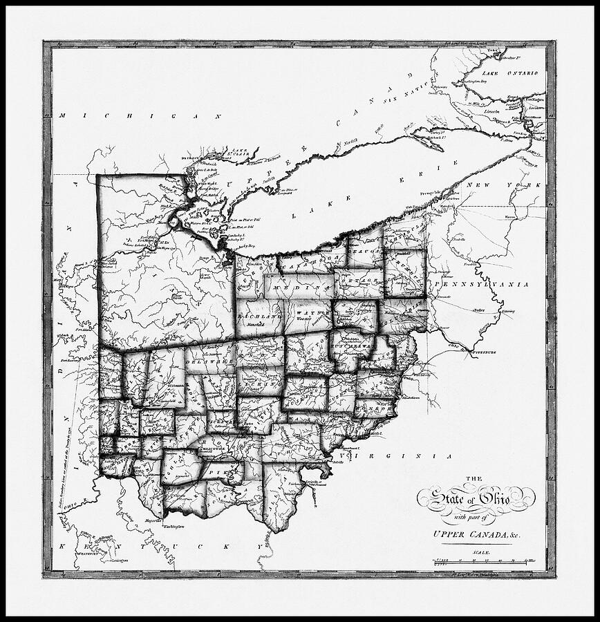 Ohio Antique Vintage Map 1810 Black - Ohio Antique Vintage Map 1810 Black And White Carol Japp 