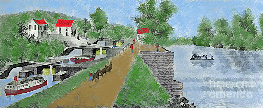 Ohio Erie Canal - Three Locks Road - Chilllicothe Ohio - Colorized Image Digital Art by Charles Robinson
