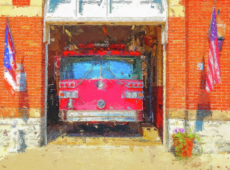 Ohio Fire Station Firetruck Painting by Dan Sproul
