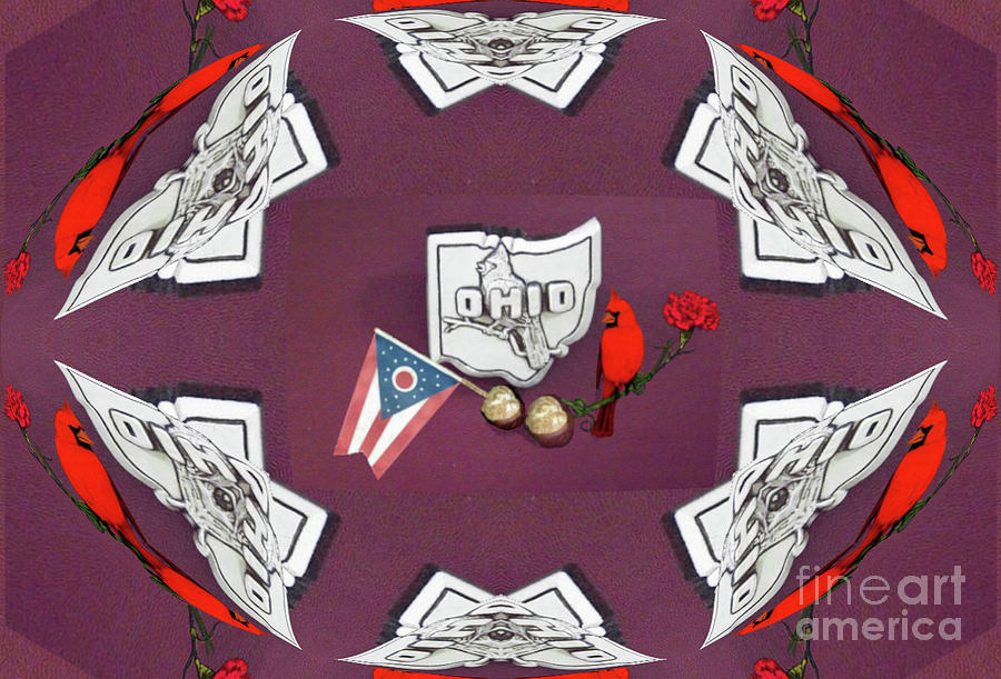 Ohio Flag and Cardinal Fractal Digital Art by Charles Robinson