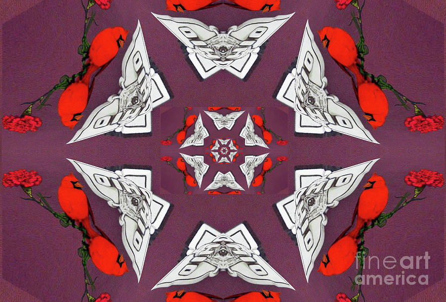 Ohio Flag and Cardinal Fractal-Repeating Digital Art by Charles Robinson