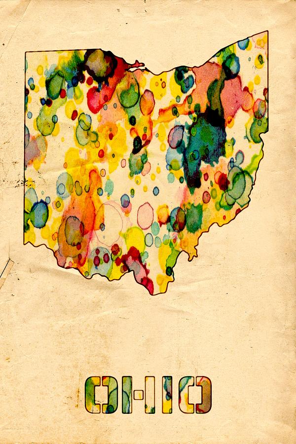 Ohio Map Poster Watercolor Painting by Beautify My Walls