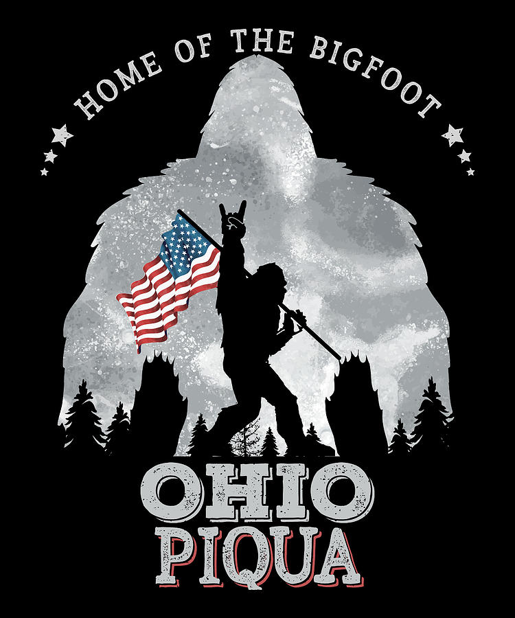 Ohio Piqua Funny Bigfoot American Flag In The Forest Sasquatch Digital ...