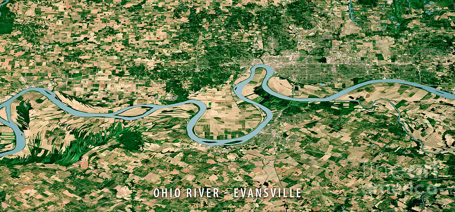 Ohio River Evansville Satellite Image Aerial 3D View Digital Art by ...