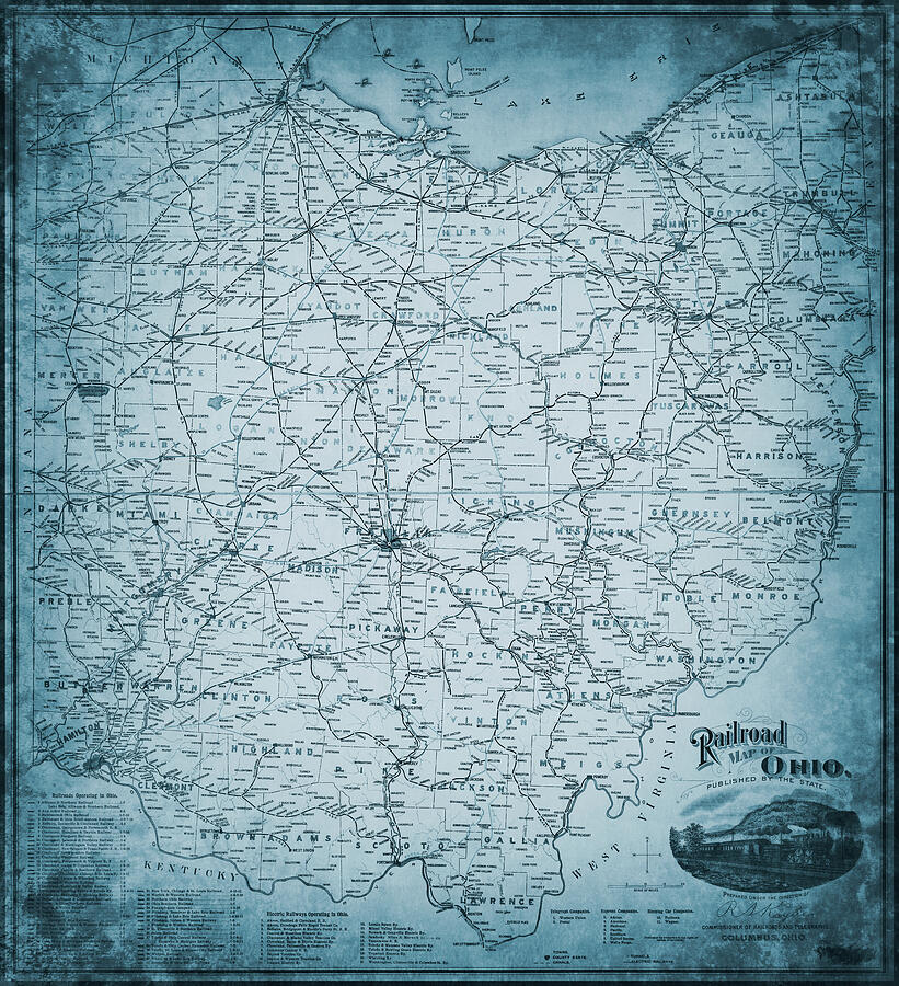 Ohio Vintage Railroad Map 1898 Blue Photograph By Carol Japp Fine Art   Ohio Vintage Railroad Map 1898 Blue Carol Japp 