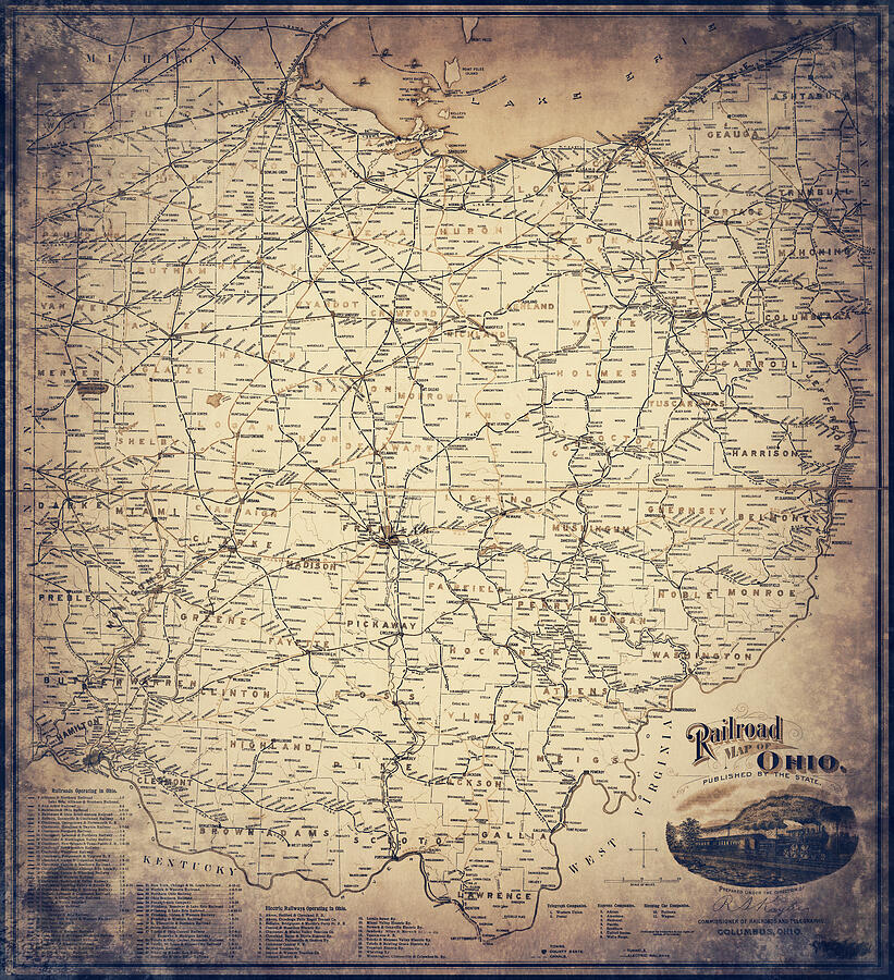 Ohio Vintage Railroad Map 1898 Sepia Photograph By Carol Japp Fine   Ohio Vintage Railroad Map 1898 Sepia Carol Japp 