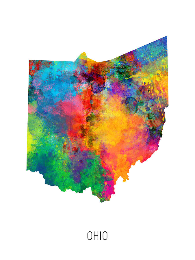 Ohio Watercolor Map #00 Digital Art by Michael Tompsett