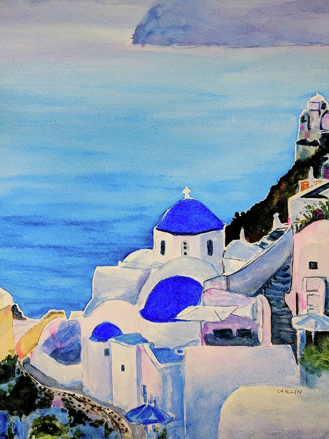 Oia Santorini Greek Island Painting by Carlin Blahnik CarlinArtWatercolor