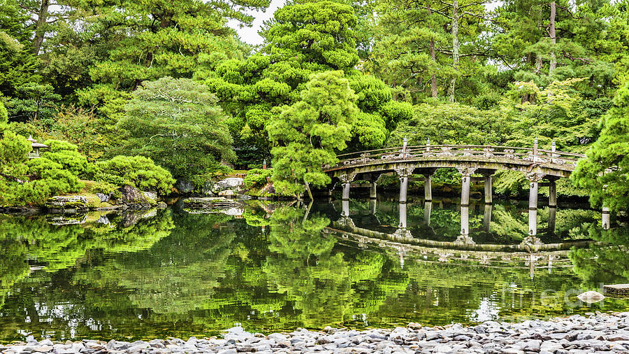  Oike Niwa garden and Keyakibashi bridge, Kyoto Photograph by Lyl Dil Creations
