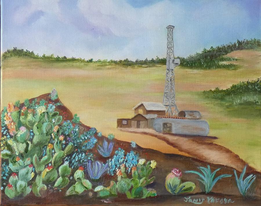 Oil and Gas Country, An Oil Field Rig in Colorado Painting by Janis Tafoya