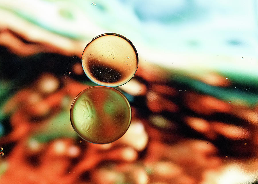 Oil and Water Abstract Bubbles Blue and Orange Photograph by Amelia Pearn
