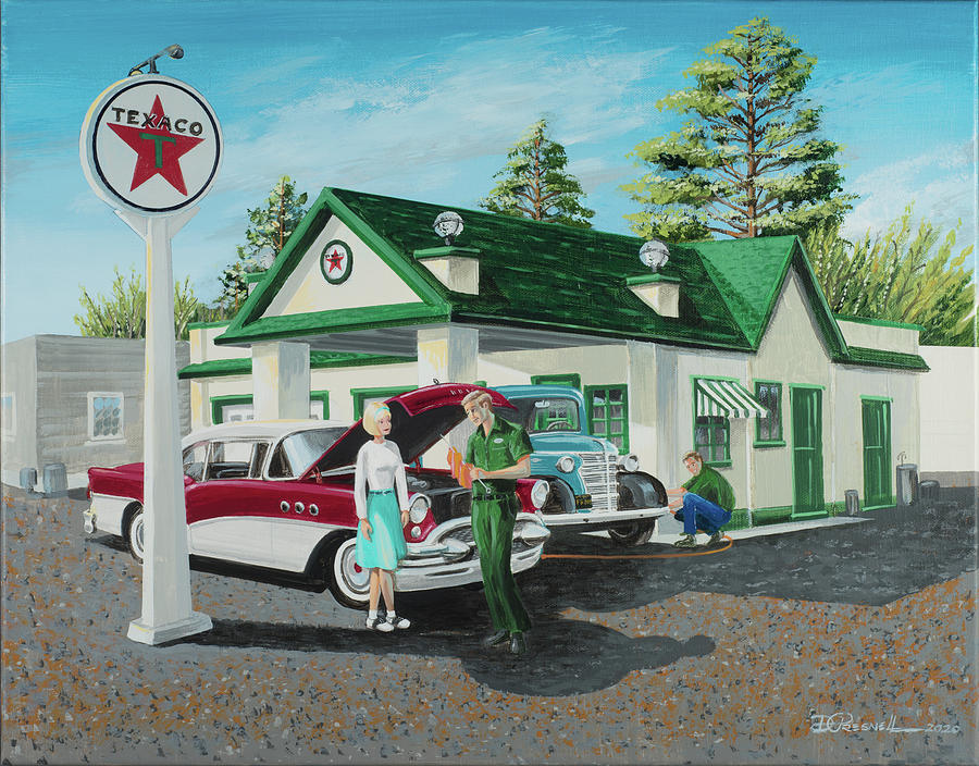 Oil Check at Edge Hill Texaco Painting by Donald Presnell