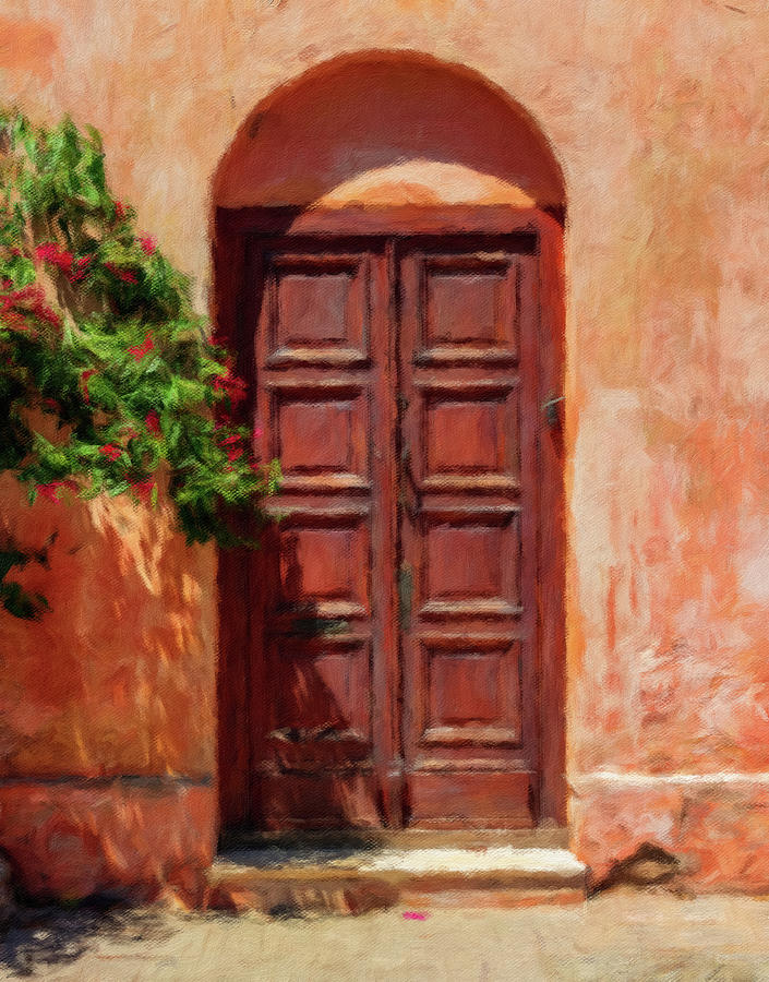 Oil painting of old door in Colonia del Sacramento Photograph by Steven Heap