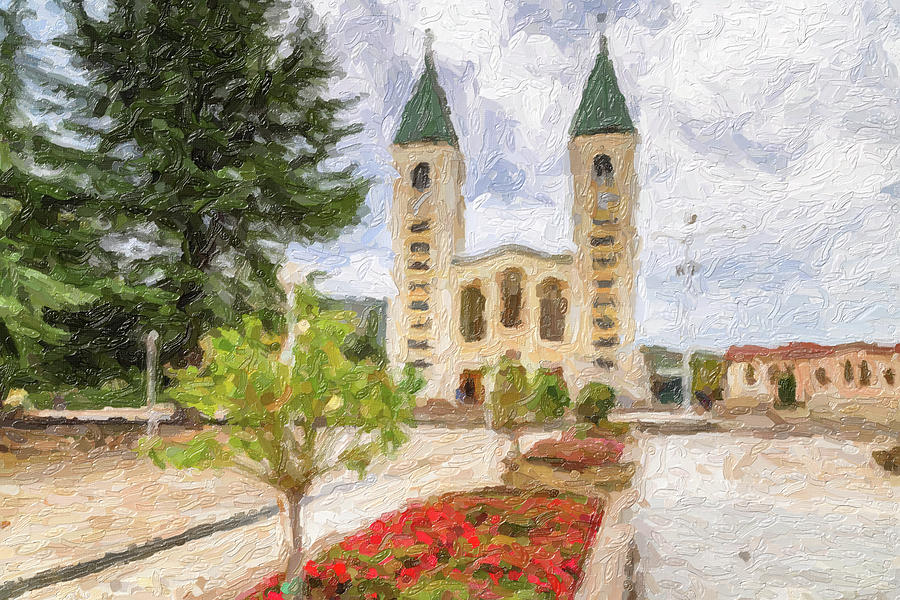 oil painting of church