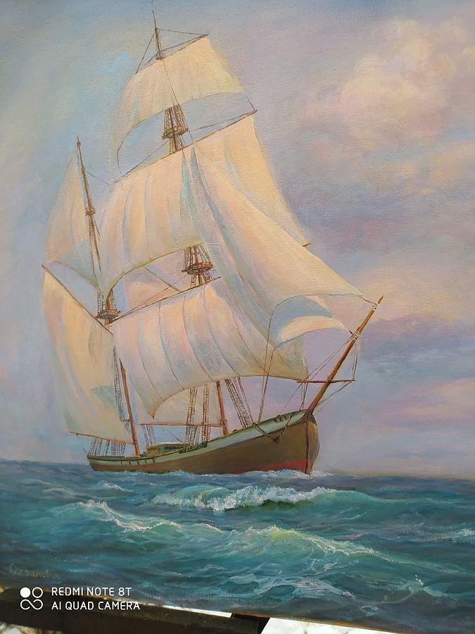 Oil Painting - Sailing Boat Painting by SKM Gallery - Fine Art America