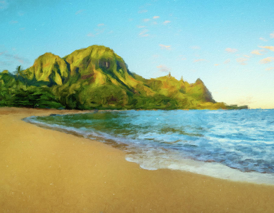 Oil painting sunrise over Tunnels Beach on Kauai in Hawaii Photograph by Steven Heap