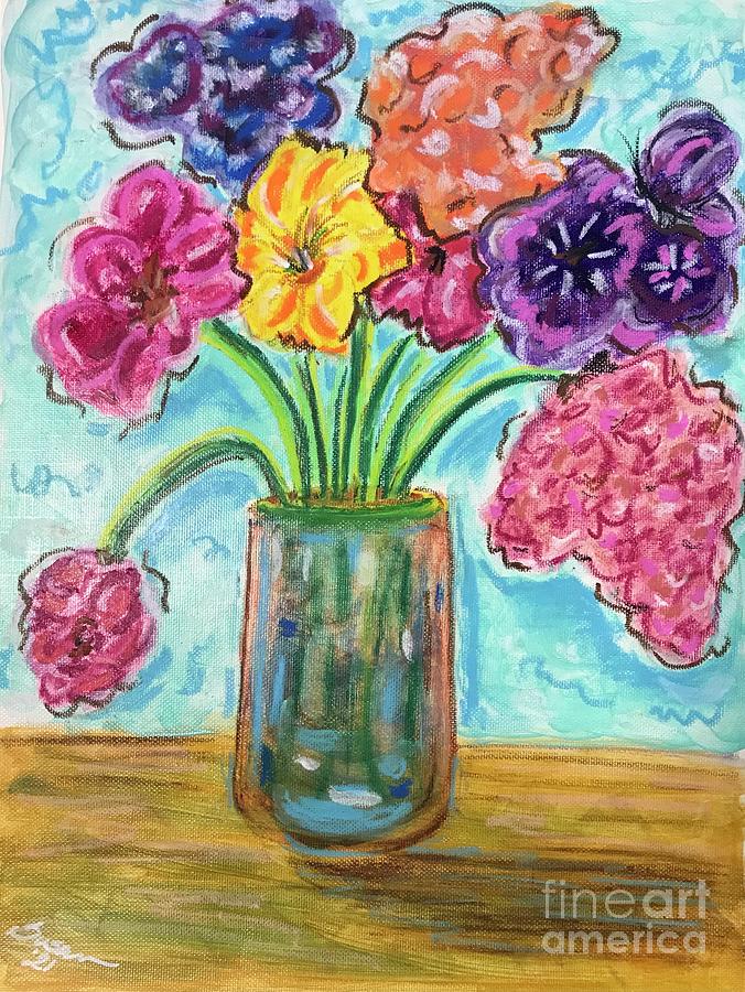 Oil pastel Floral Vase Pastel by Susan Cliett