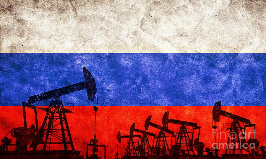 Oil pump jack on flag of Russia. Russian petroleum Photograph by Michal Bednarek
